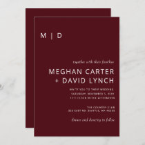 Rustic Burgundy Modern Monogram Wedding Invitation