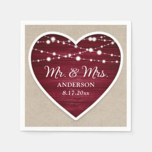 Rustic Burgundy Mr and Mrs Wedding Napkins