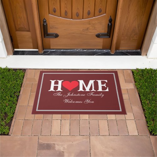 Rustic Burgundy Name Cool Love Our Home Outdoor  Doormat