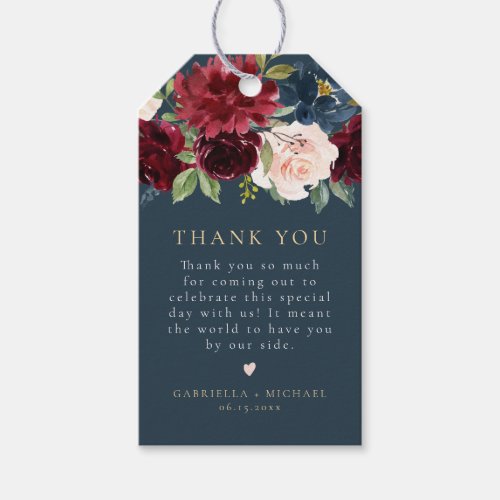 Rustic Burgundy  Navy Blue Floral Thank You Favor Gift Tags