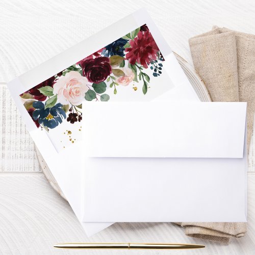 Rustic Burgundy Navy Blue  Red Beauty Flowers  Envelope Liner