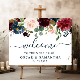 Rustic Burgundy Navy Blue & Red Beauty Flowers Foam Board