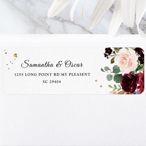 Rustic Burgundy Navy Blue  Red Beauty Flowers  Label