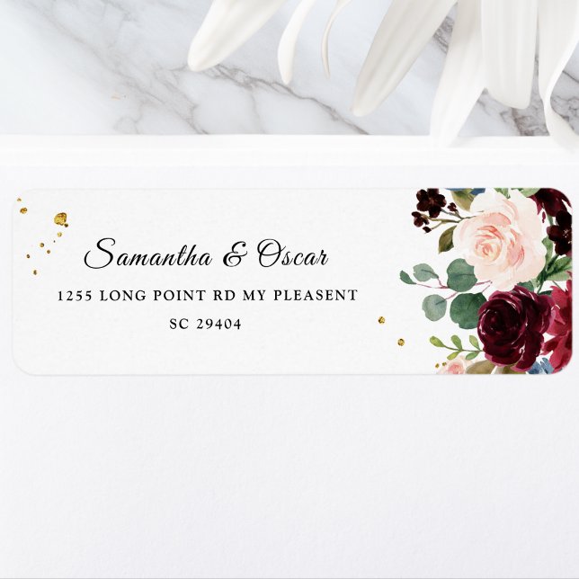 Rustic Burgundy Navy Blue & Red Beauty Flowers  Label (Creator Uploaded)