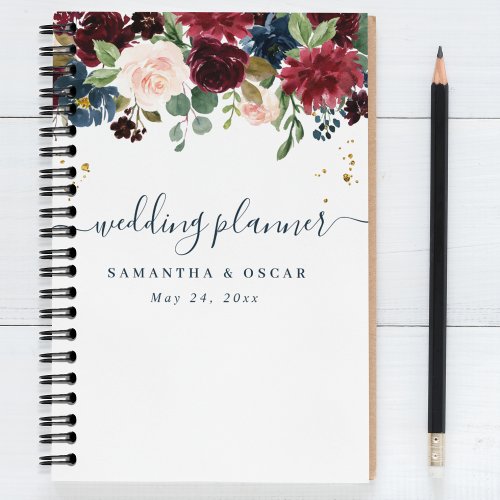 Rustic Burgundy Navy Blue  Red Beauty Flowers  Planner