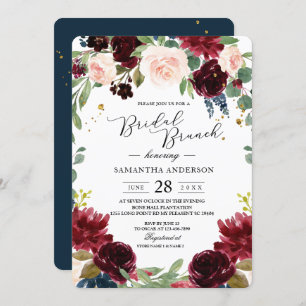 Rustic Burgundy Navy Blue & Red Flowers Frame Invitation
