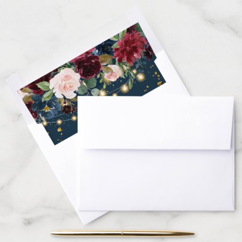 Rustic Burgundy Navy Blue  Red  Flowers   Lights Envelope Liner