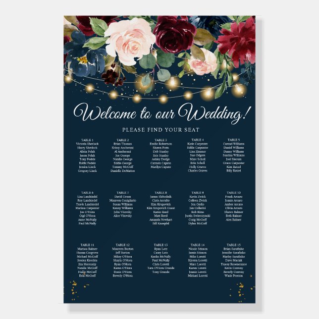 Rustic Burgundy Navy Blue & Red  Flowers  & Lights Foam Board (Front)