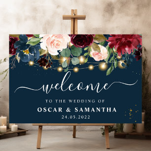 Rustic Burgundy Navy Blue & Red  Flowers & Lights Foam Board