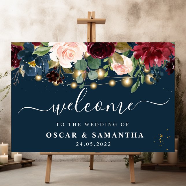 Rustic Burgundy Navy Blue & Red  Flowers & Lights Foam Board (Creator Uploaded)