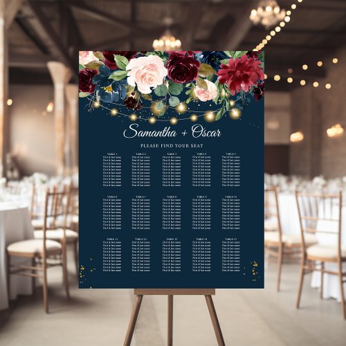 Rustic Burgundy Navy Blue  Red  Flowers   Lights Foam Board