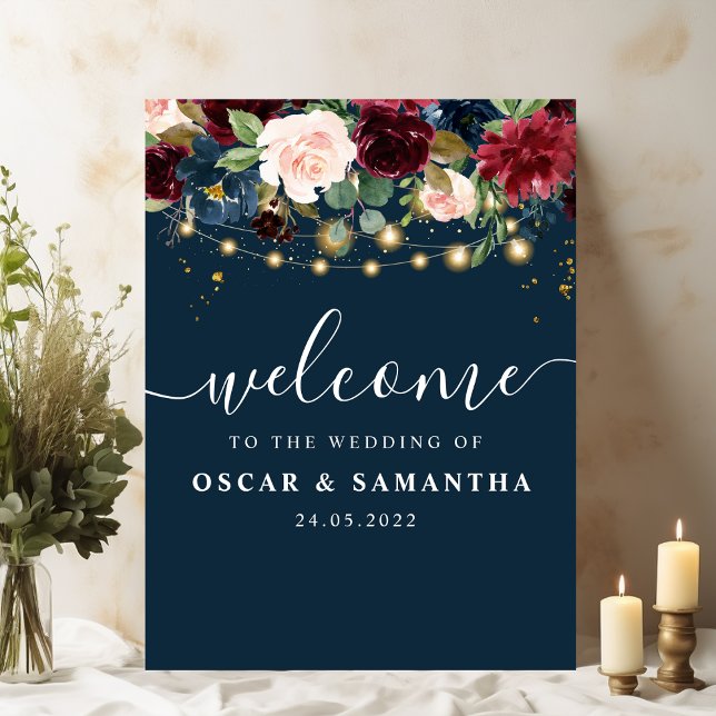 Rustic Burgundy Navy Blue & Red  Flowers  & Lights Foam Board (Creator Uploaded)