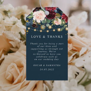 Rustic Burgundy Navy Blue & Red Flowers & Lights Gift Tags