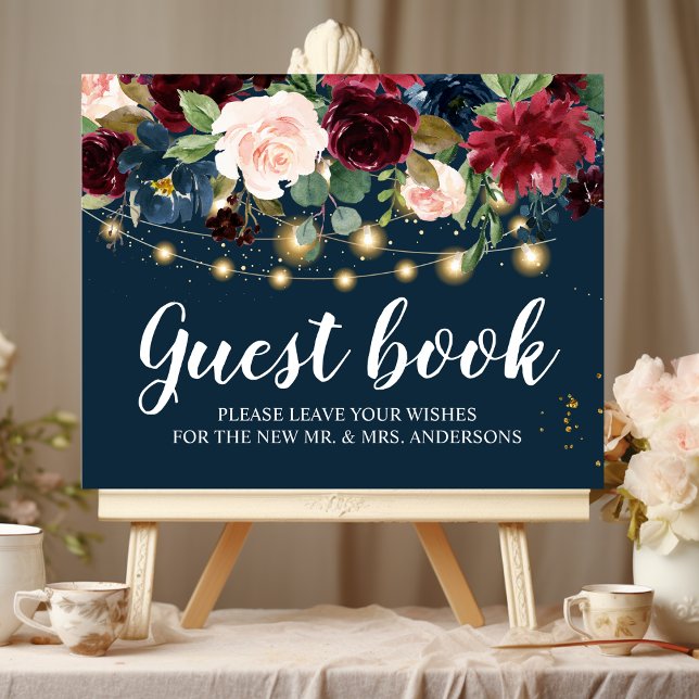 Rustic Burgundy Navy Blue & Red  Flowers & Lights Poster (Creator Uploaded)