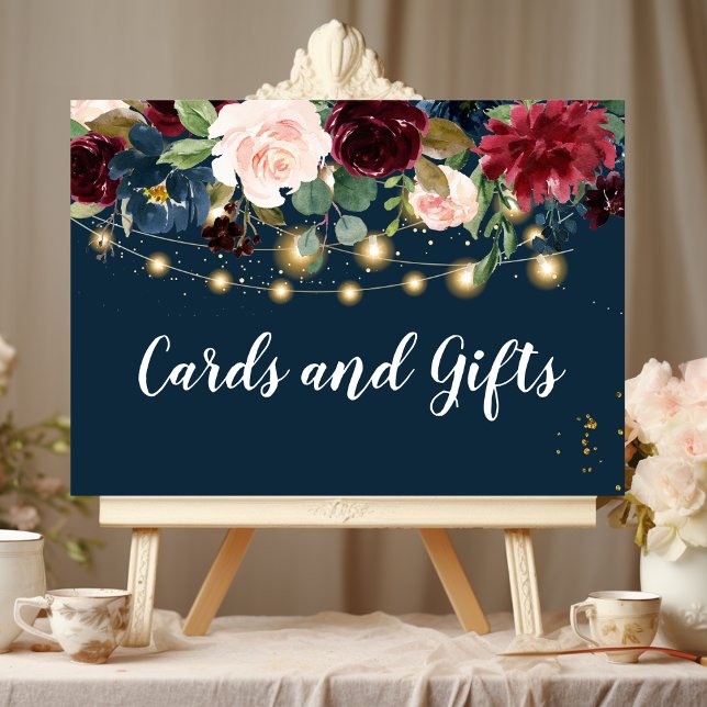 Rustic Burgundy Navy Blue & Red  Flowers & Lights Poster (Creator Uploaded)