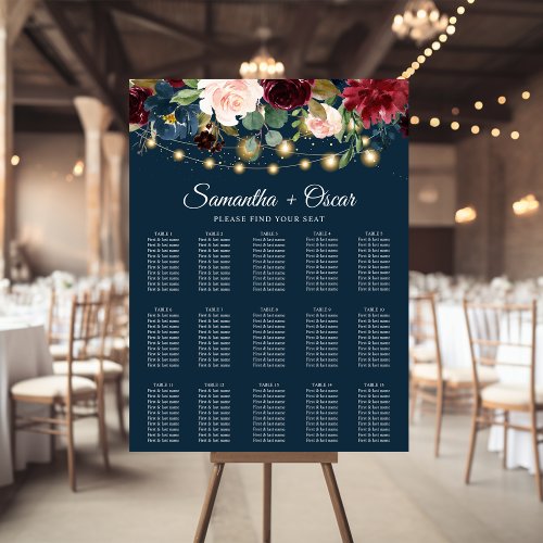 Rustic Burgundy Navy Blue  Red  Flowers   Lights Poster