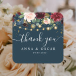 Rustic Burgundy Navy Blue & Red  Flowers  & Lights Square Sticker<br><div class="desc">Rustic Burgundy Navy Blue & Red  Flowers  & Lights</div>