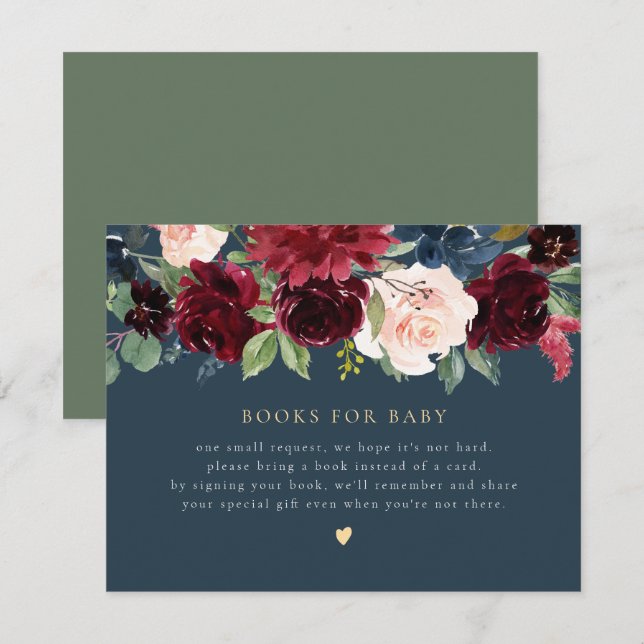 Rustic Burgundy & Navy Floral Books for Baby Card (Front/Back)