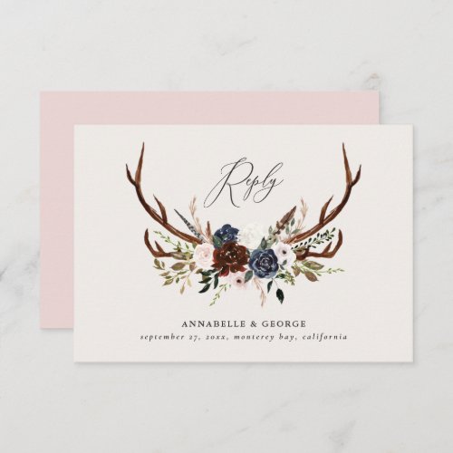 Rustic burgundy navy floral botanical wedding enclosure card