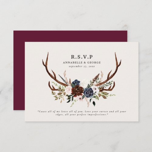 Rustic burgundy navy floral botanical wedding enclosure card