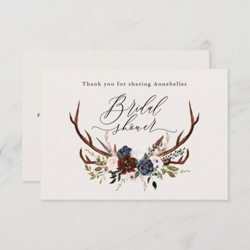 Rustic burgundy navy floral bridal shower thank  enclosure card