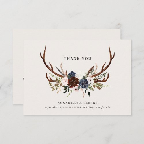 Rustic burgundy navy floral wedding thank you enclosure card