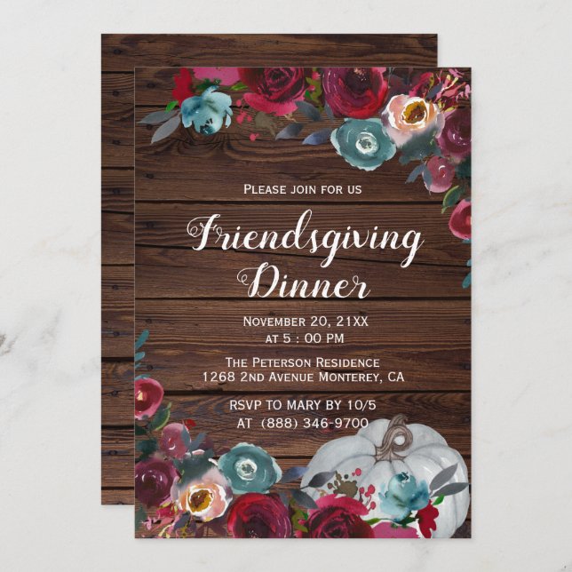 Rustic Burgundy Navy Friendsgiving Invitations (Front/Back)