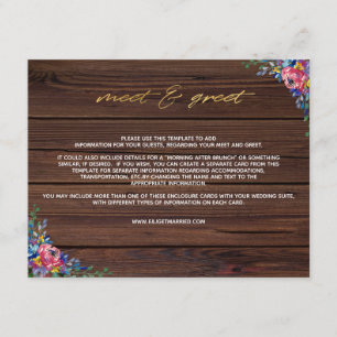 Rustic Burgundy Navy Gold Floral Meet & Greet Enclosure Card