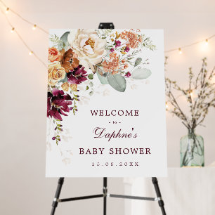 Rustic Burgundy Orange Floral Baby Shower Welcome Foam Board
