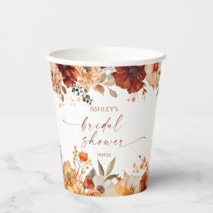 Rustic Burgundy Orange Floral Bridal Shower Paper Cups