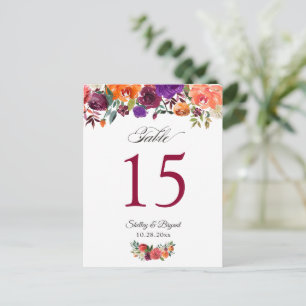 Rustic Burgundy Orange Floral Wedding Table Number