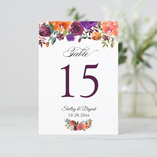 Rustic Burgundy Orange Floral Wedding Table Number - Rustic Burgundy Orange Floral Wedding Table Number Card. 
(1) Please customize this template one by one (e.g, from number 1 to xx) , and add each number card separately to your cart. 
(2) For further customization, please click the "customize further" link and use our design tool to modify this template. 
(3) If you need help or matching items, please contact me.