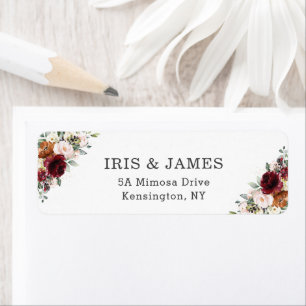 Rustic Burgundy Orange Ivory White Floral Wedding Label