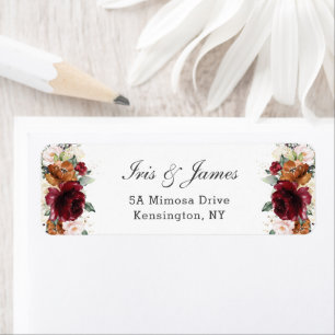 Rustic Burgundy Orange Ivory White Floral Wedding Label