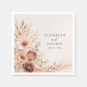 Rustic Burgundy Pampas Floral Fall Wedding Napkins