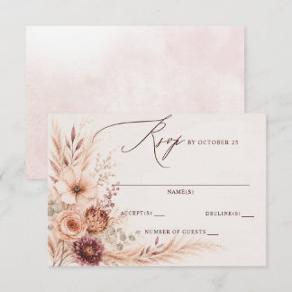 Rustic Burgundy Pampas Floral Fall Wedding RSVP Card