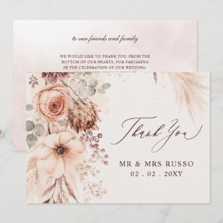 Rustic Burgundy Pampas Floral Fall Wedding Thank You Card
