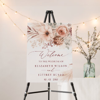 Rustic Burgundy Pampas Floral Fall Welcome Sign