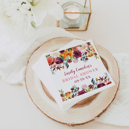 Rustic Burgundy Pink Fall Floral Bridal Shower Napkins