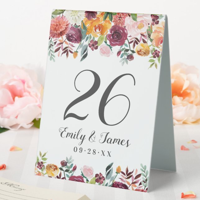 Rustic Burgundy Pink Fall Floral Wedding Monogram Table Tent (In SItu (Wedding))