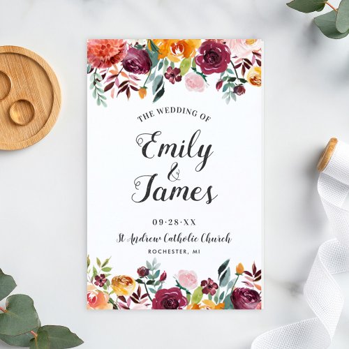 Rustic Burgundy Pink Fall Floral Wedding Programs