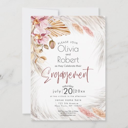 Rustic Burgundy Pink Floral Ivory Pampas Grass Inv Invitation