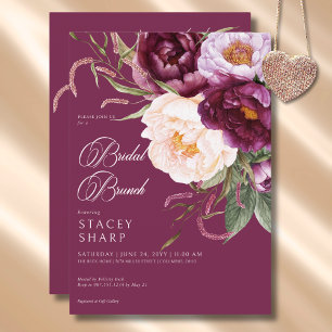 Rustic Burgundy & Pink Peonies Bridal Brunch Invitation