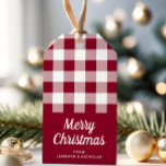 Rustic Burgundy Plaid Merry Christmas Gift Tags