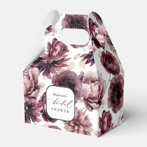 Rustic Burgundy Plum Floral Bridal Shower Favor Boxes