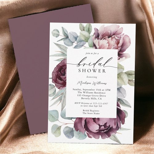 Rustic Burgundy Plum Floral Bridal Shower Invitation