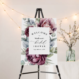 Rustic Burgundy Plum Floral Bridal Shower Welcome Foam Board