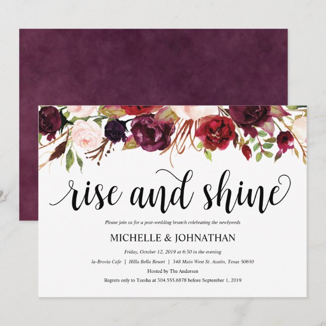 Rustic Burgundy Post Wedding Brunch Invitation (Front/Back)