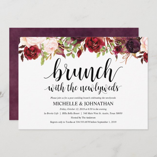 Rustic Burgundy Post Wedding Brunch Invitation (Front/Back)