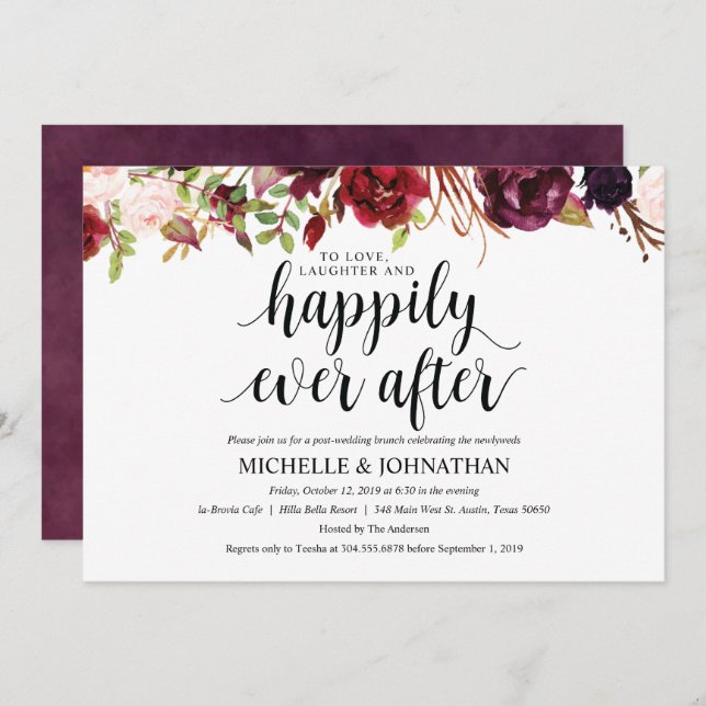 Rustic Burgundy Post Wedding Brunch Invitation (Front/Back)